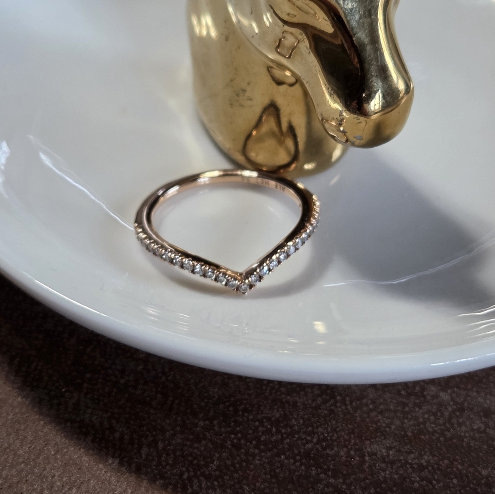 Pandora Shimmering Wish Rose Gold V-Shaped Pave Diamond Ring Size 7